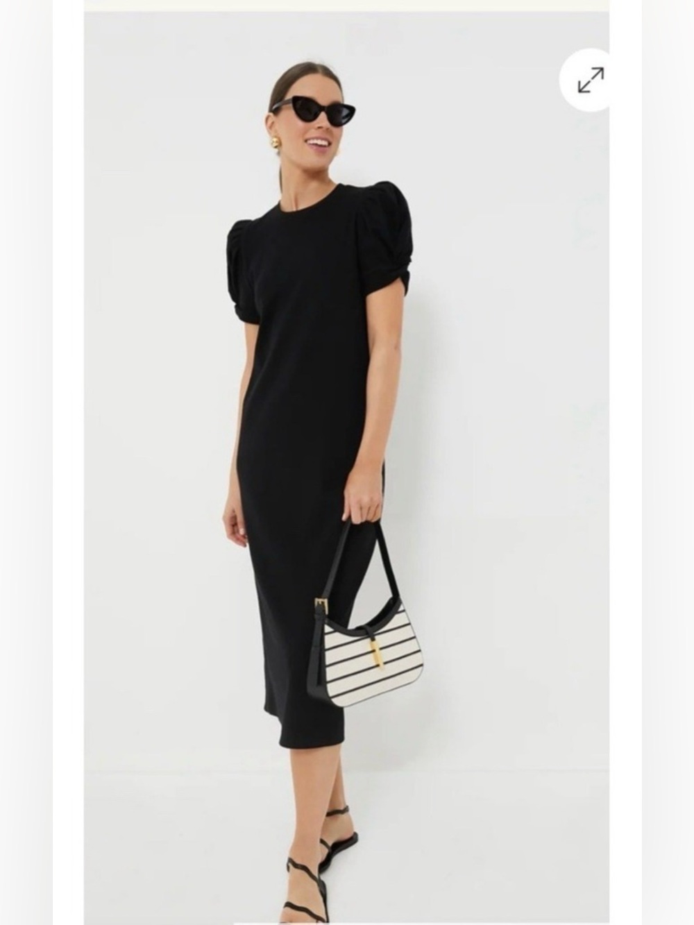 Pomander Place Tuckernuck Women’s Sz XS Minimalist Black Puff-Sleeve Midi Dress